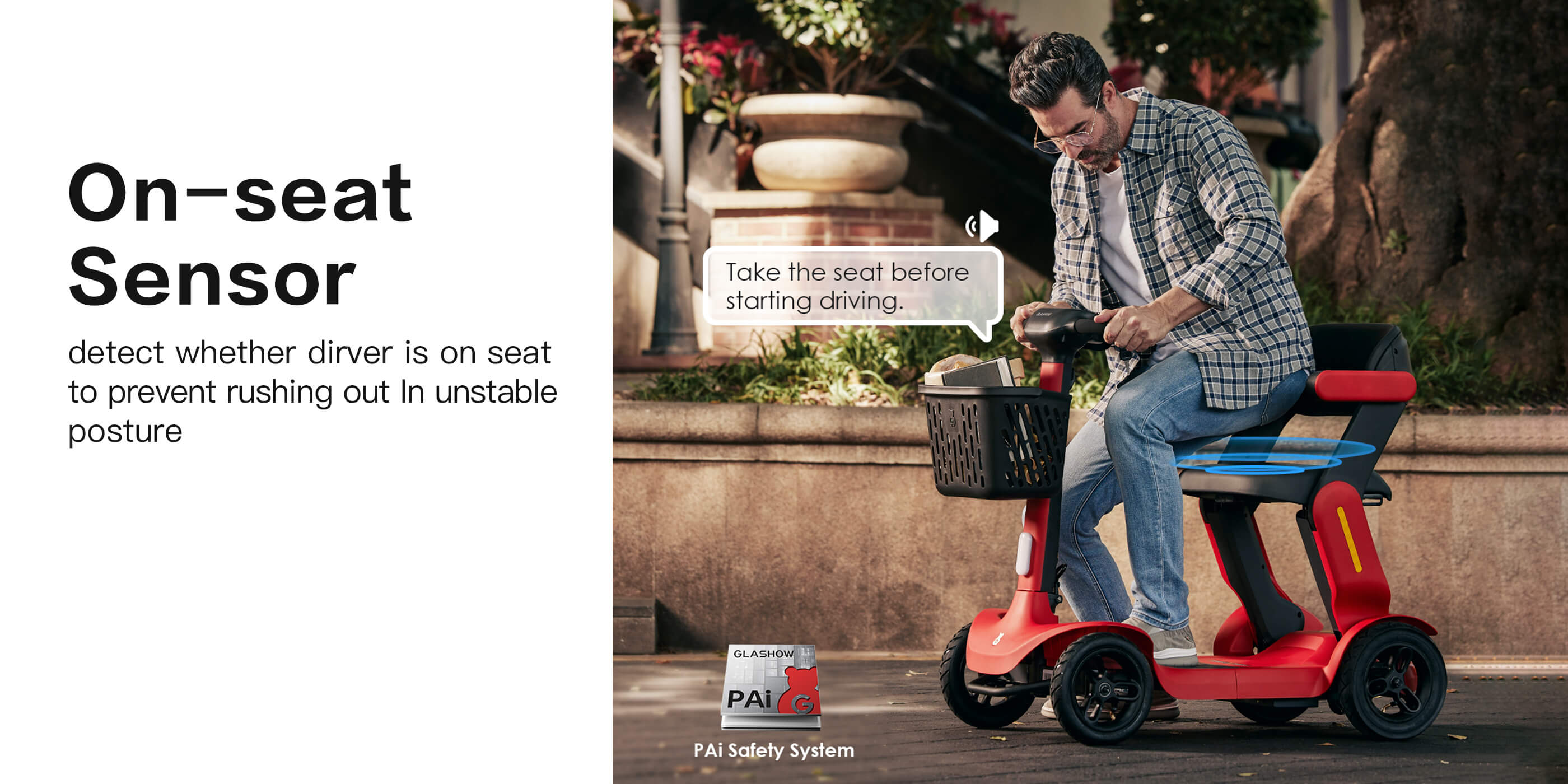 Glashow Mobility Scooter | Elevate Your Mobiity| S3 Model - A revolutional mobility scooter has arrived - on-seat sensor